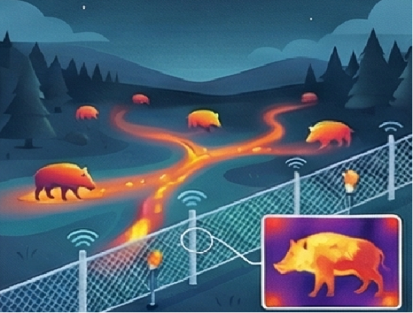 夜間のゴルフ場でのサーマルイメージ